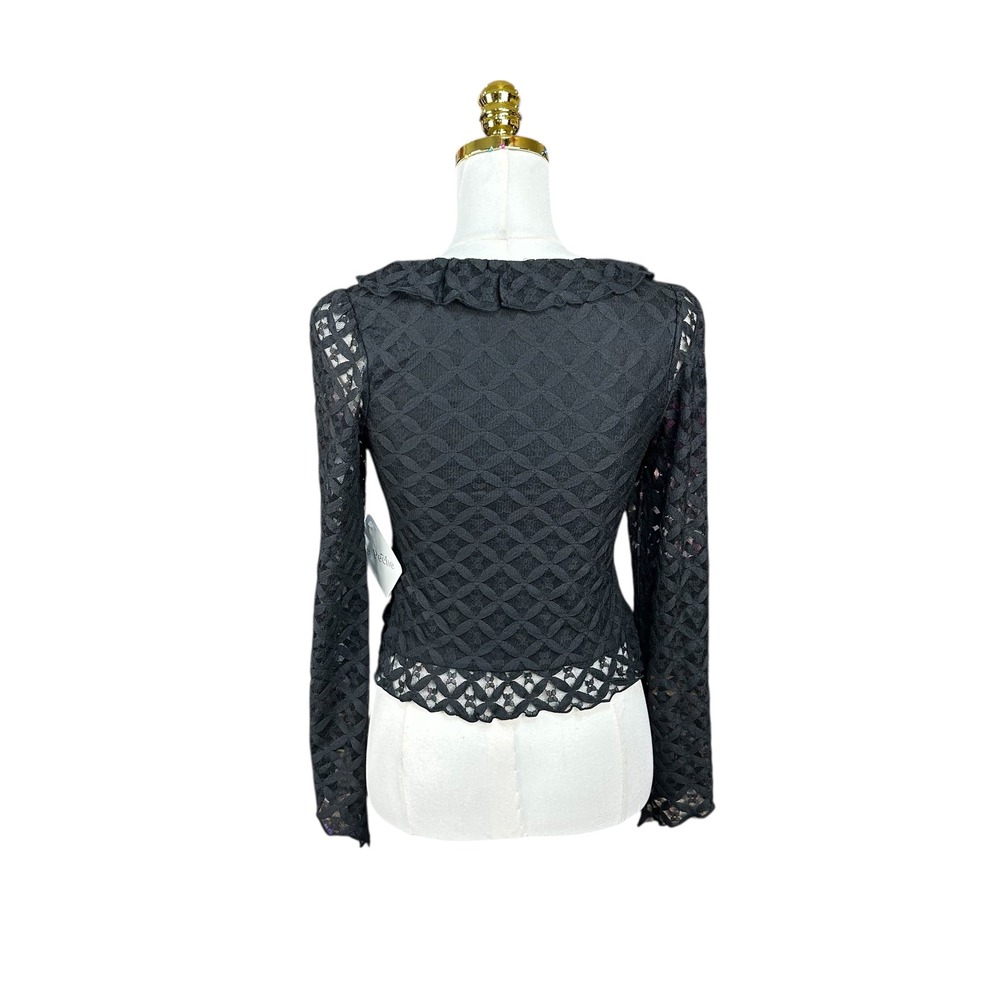 NWT La Peche Black Lace Cropped Cardigan Top Ruffle V-Neck Long Sleeve Size S - Picture 4 of 7